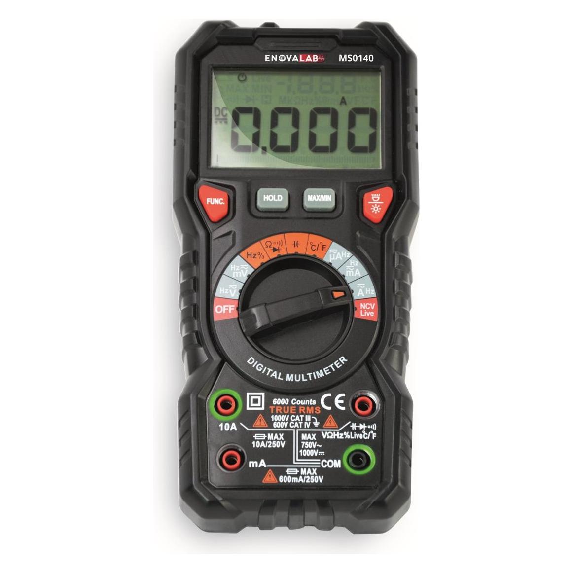 Enovalab MS0140 - TrueRMS Digital-Multimeter, 6.000 Counts, 600 V, 10 A, NCV (CAT III 600V, Hand-Multimeter) (MS1040)