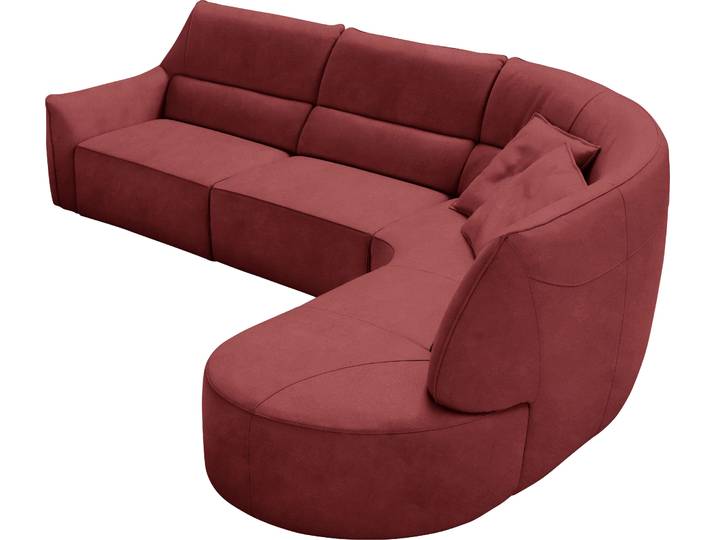 Ecksofa, Rot (Marsala), 330x205 cm, Luxus-Microfaser, Mit Relaxfunktion, Retro