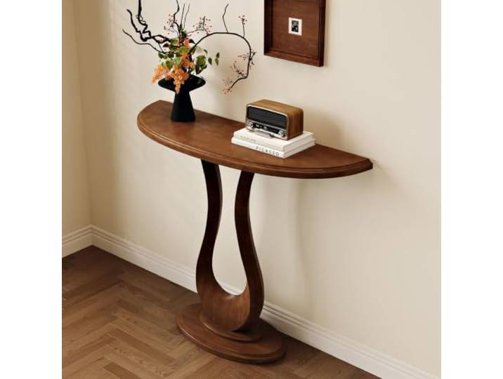 Moderner Konsolentisch, Halbmond-Design, Flurtisch aus Holz, schmal Halbrundes platzsparendes Design mit stabiler U-förmiger Basis, Wohnzimmer und hinter dem Sofa(Brown,140CM/55.1IN)