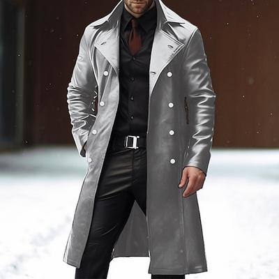 Herren Kunstlederjacke Wintermantel übergangsjacke Parka Trenchcoat Büro Karriere Alltagskleidung Winter PU Thermowarm Winddicht Oberbekleidung Bekleidung Mode Aufwärmen Einfach Tasche Revers