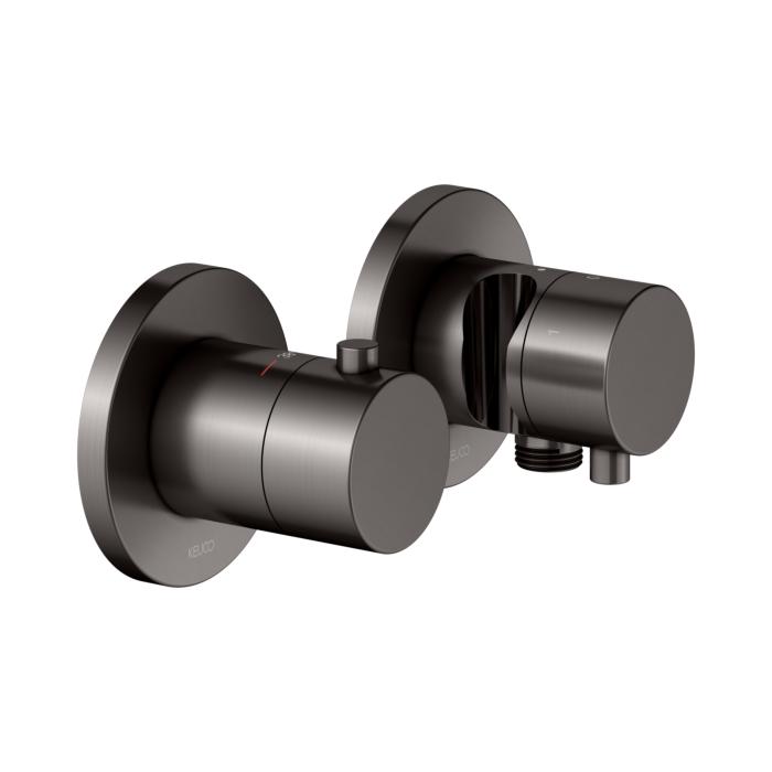 KEUCO Edition 400 Thermostatarmatur Set 51553351231 für 3 Verbraucher, mit Schlauchanschluss und Brausehalter, Edelstahl-Finish