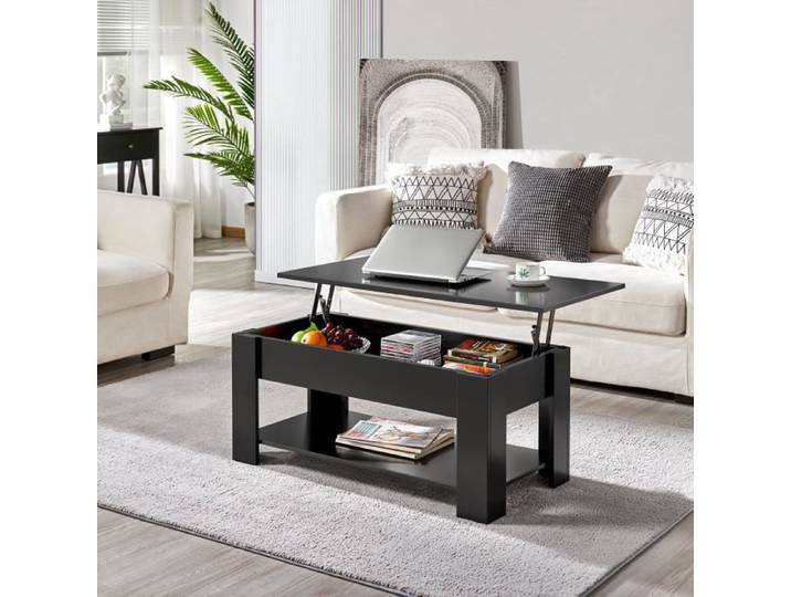 Table Basse avec Plateau Relevable en Pin - YAHEETECH - Moderne - Noir