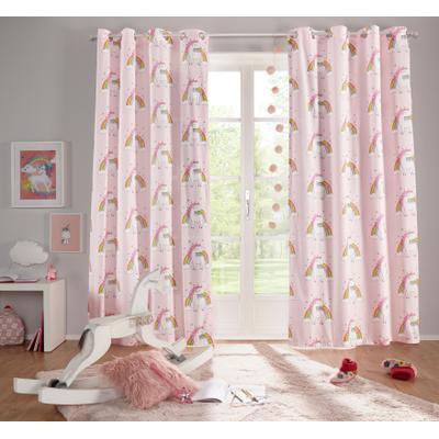 Gardine OTTO HOME "EINHORN" Gr. 3, pink, B:135cm H:225cm, Baumwolle, Polyester, Gardinen, Gardine, Kindergardine, Einhorn, Regenbogen, einseitig bedruckt