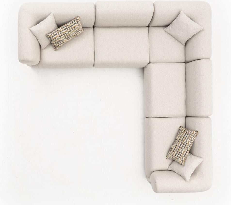 Moderne beige hoekbank in textiel voor in de woonkamer