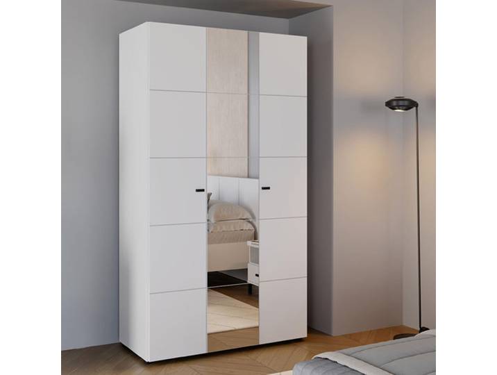 Ouarza - Armoire 3 Portes\, 117x52 cm Blanc Mat\, Porte-manteau
