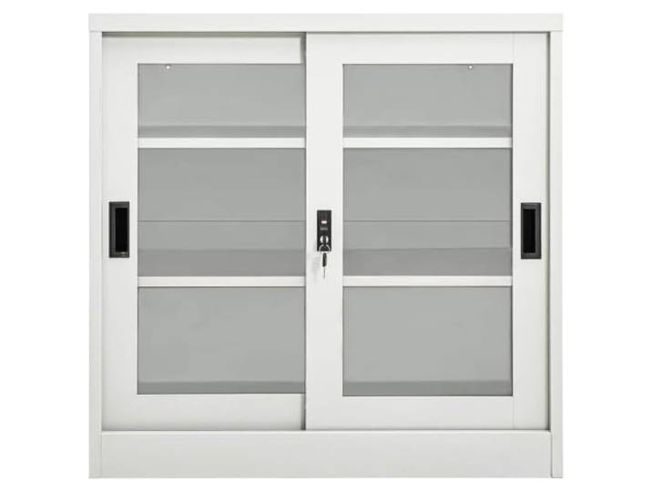KLGBNCVE Schrank mit Schiebetür Hellgrau 90x40x90 cm Stahl Stahl und gehärtetes Glas,2 Einlegeböden,Schloss,Aktenaufbewahrung,Büro und schmale Gänge