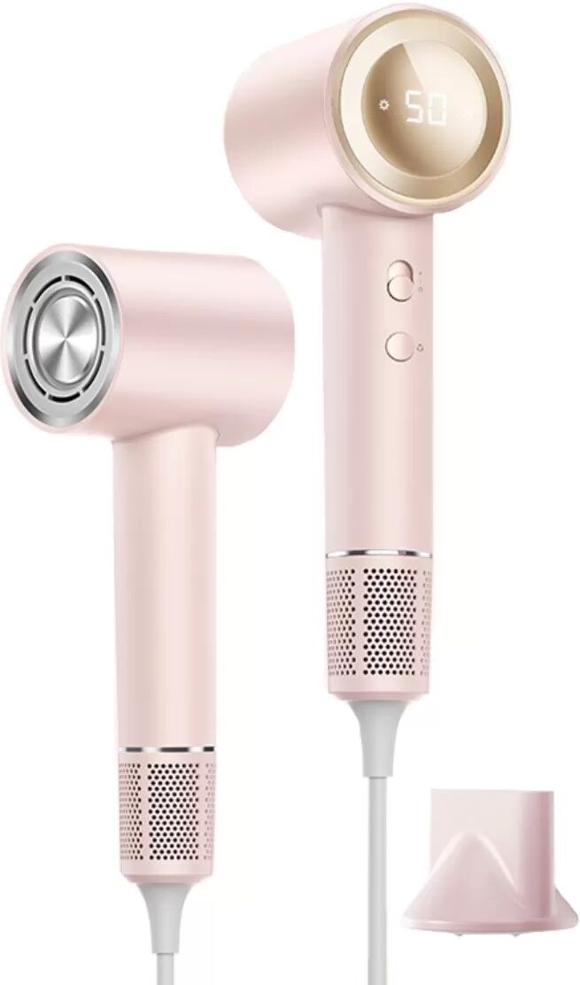 INF 110.000 U/min Haartrockner mit bürstenlosem Motor – Negativ-Ionen-Technologie, digitale Temperaturanzeige, magnetische Rosa