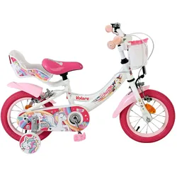 Volare Kinderfahrrad Unicorn für Mädchen 12 Zoll Kinderrad in Weiß, Zwei Handbremsen