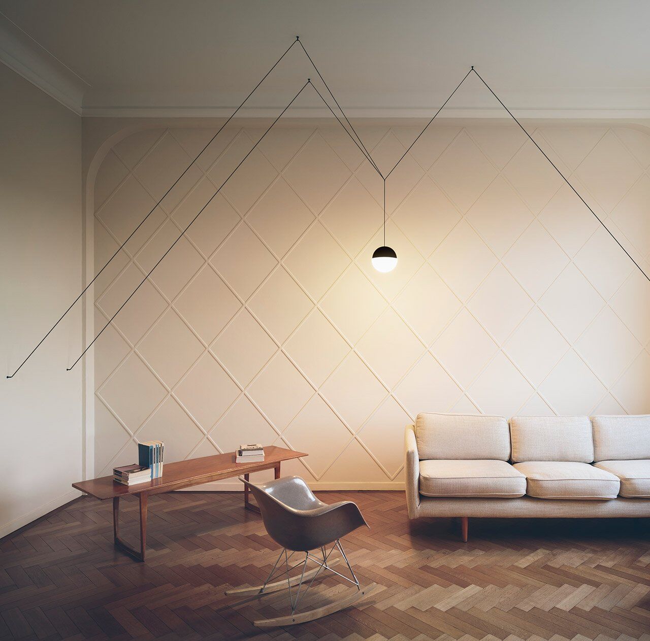 Flos String Light Kugelkopf Pendelleuchte (ohne (für Nachbestellungen - nicht be... ohne (für Nachbestellungen - nicht betriebsbereit)   1 schwarzes Pendel (22m Kabel)