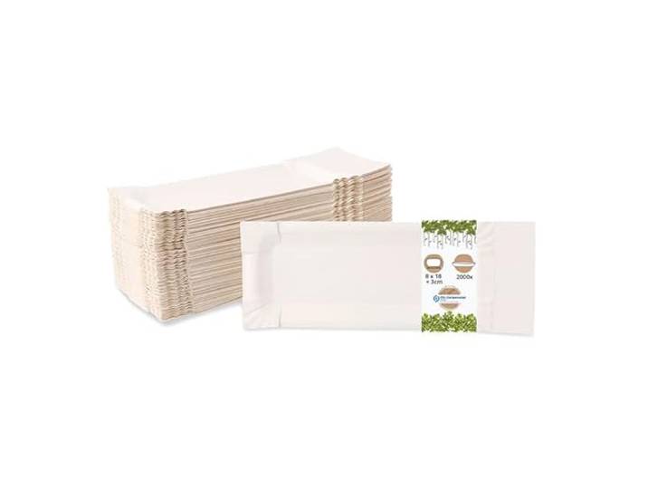 BIOZOYG Pappteller mit Abriss eckig I Maße 8 x 18 + 3 cm Abriss I Imbissteller weiß aus Recyclingkarton für Pommes Currywurst etc I recycelbar - umweltfreundlich I Pommesschalen 2000 Stück