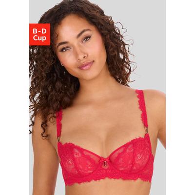 Balconette-BH LASCANA "Samara", Damen, Gr. 75, Cup D, rot, Spitze, Obermaterial: 91% Polyamid, 9% Elasthan, BHs Balconette-BH, mit edlen Schmuckaccessoires und hübschem Bänder-Detail, sexy Dessous