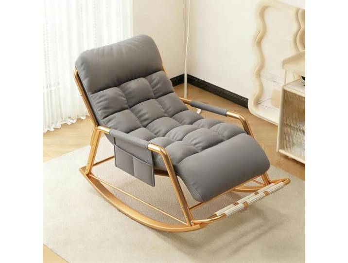 HBSSP Einzelsitz-/Doppelsitz-Schaukelstuhl Gepolsterter Lounge-Sessel Mit Seitentaschen Und Drehbarer Massagerolle,for Wohnzimmer, Schlafzimmer, Abnehmbares Kissen(F,Single Seat)