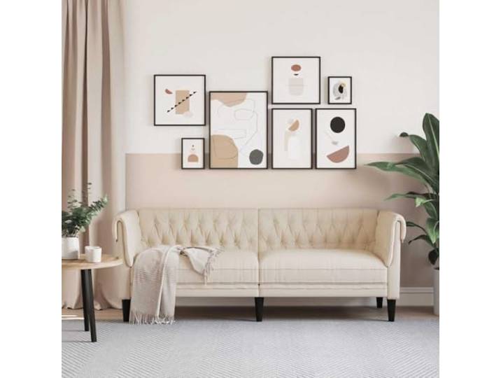 KTHLBRH Chesterfield-Sofa, 3-Sitzer, aus Leinen Gerollte Armlehnen, dicke Polsterung, robuste Beine, 201,5 cm, 110 kg pro Sitz