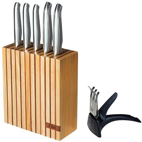 Furi Knives Furi Pro 7 Piece Wood Knife Block Set With Diamond Sharpener