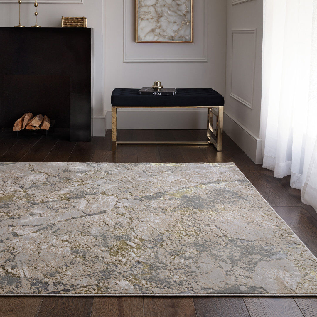 Mercury Aurora AU04 Galaxy Metallic Gold Area Rug Gold;Beige Rectangle 240cm x 340cm