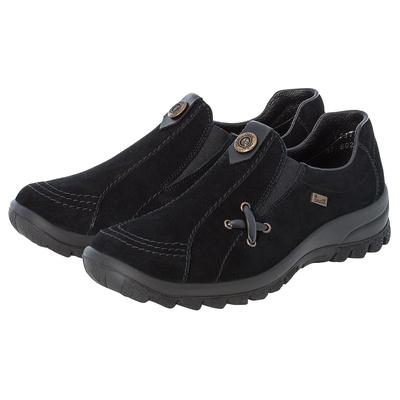 Slipper RIEKER, Damen, Gr. 42, Textil, schwarz, Leder, Schuhe Slipper, Schlupfschuh, Halbschuh, Sneaker mit Tex-Membran