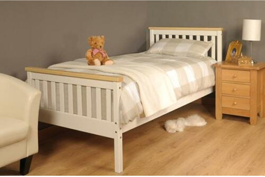 Fernleaf Shane Single (3') Solid Wood Bed Frame White/Caramel Single (3')