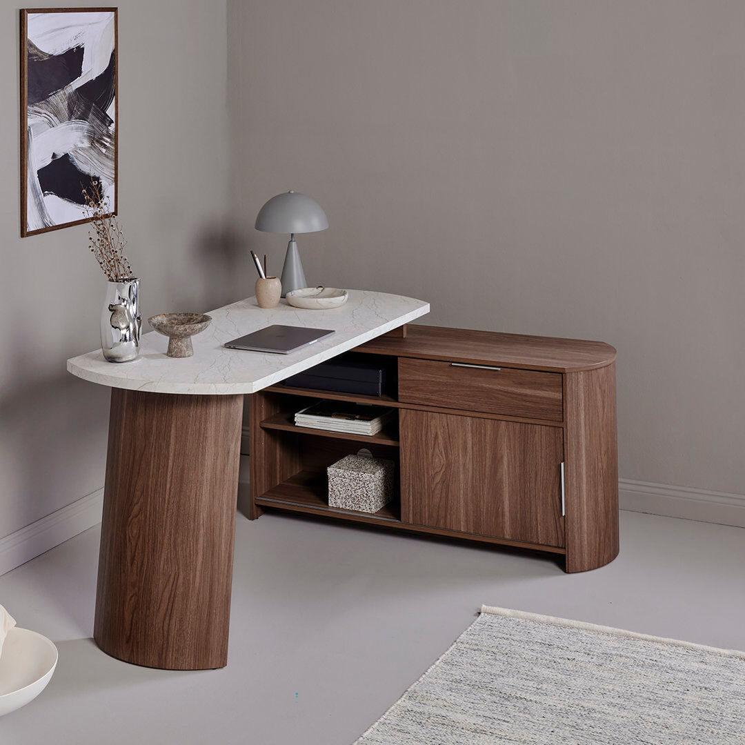 Ebern Designs Modular L-Shaped Executive Desk White/Brown