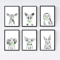 POSTER Set Mit 6 Tiere Babys Mit Kaugummi