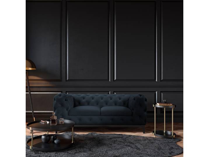 2-Sitzer Sofa Blau Samt Ravi 185 x 75 x 100cm Glamour