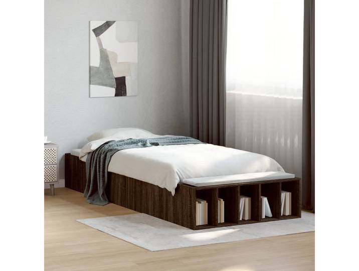 vidaXL Bett, Bettgestell Braun Eichen-Optik 100x200 cm Holzwerkstoff