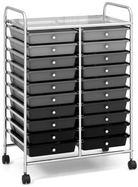 Costway 20 Drawers Rolling Storage Cart Studio Organizer-Black & Gray