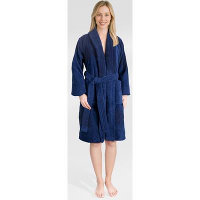 Damenbademantel HAMMETEX "Ren, 100% Baumwolle" Gr. XXXL, dunkelblau, L:100cm, Baumwolle, Hausmäntel, 380 g/m² Frottee Bademantel mit Taschen – Saugfähig & Weich