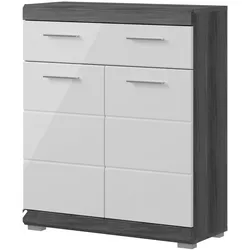 MIDISCHRANK weiß Hochglanz, grau 74 cm, Badkommode mit Schublade