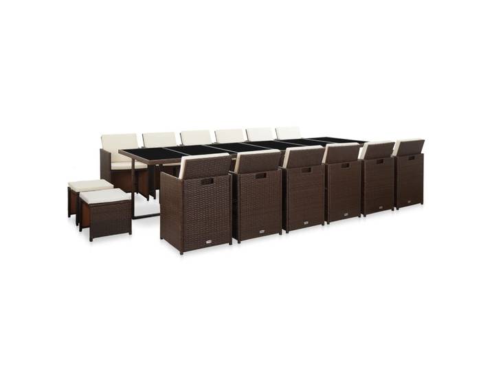 Ensemble de jardin exclusif\, 17 pièces\, avec coussins\, en résine tressée marron