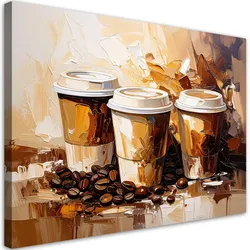 LEINWANDBILD Kaffeetassen in Ölfarbe imitiert in Beige 100x70cm