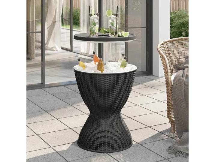 1pc Noir Meuble de balcon 2/4 PERSONNES - Table à glacière 3 en 1 noir polypropylène CL3882490
