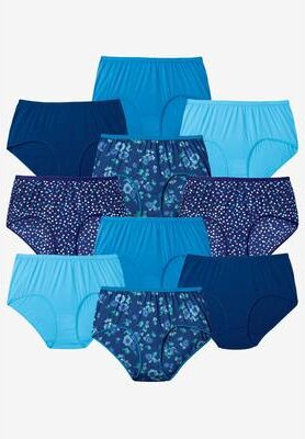 Plus Size Women's Full Coverage Cotton Brief 10-Pack by Comfort Choice in Evening Blue Dot Pack (Size 15) Underwear