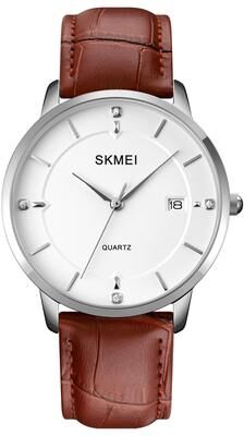 Everyday Crate SKMEI 1801 Mens Quartz Watch Casual Calendar Waterproof Wristwatch silver White Brown