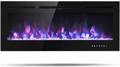 Costway 50 Inch Recessed Electric Insert Wall Mounted Fireplace with Adjustable Brightness
