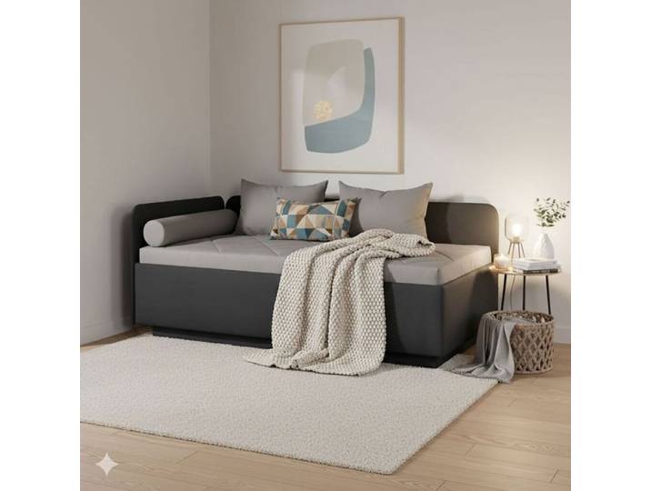 Polsterliege Eriko Komfort Kunstleder mit Bettkasten Seitenteil links 80x209x109cm Dunkelgrau Relaxfunktion