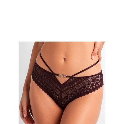 String LASCANA "Nina", Damen, Gr. 44/46, Spitze, braun (bordeauxrot), Spitze, Obermaterial: 92% Polyamid, 8% Elasthan, Unterhosen String, mit sexy Bänder-Optik und edlem Schmuckaccessoire