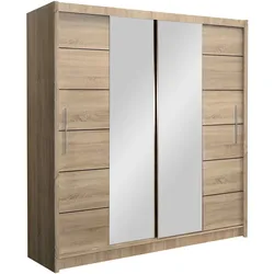 SCHWEBETÜRENSCHRANK KAYLE 203/215/61 cm 2-türig mit Spiegel Sonoma Eiche
