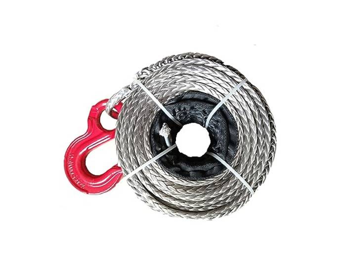 Windenleine UHMWPE-Seil, 10 mm * 28 m synthetische Windenleine/UHMWPE-Seil mit WLL 2T-Haken(Grey)