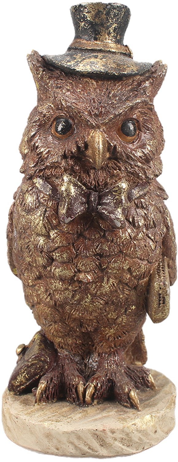 Clayre & Eef Decoratie Beeld Uil Bruin Kunststof 14 cm