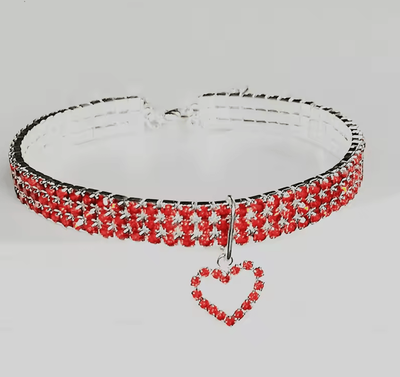 Inspire Curations Luxury Rhinestone Pet Collar Necklace For Cats & Small Dogs love Collar Red m