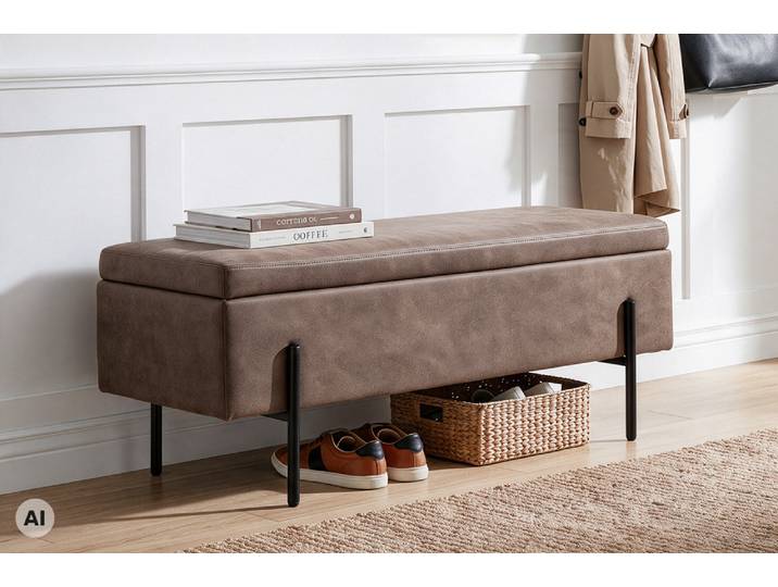 Truhenbank LOFT 100cm antik taupe Microfaser Sitzbank mit Stauraum Metall schwarz rechteckig Modern & Design