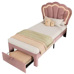 OKWISH Polsterbett 90x190 verstellbares Kopfteil RGB LED Beleuchtung Samt Bezug modernes Design stabil komfortabel Schlafzimmer Rosa