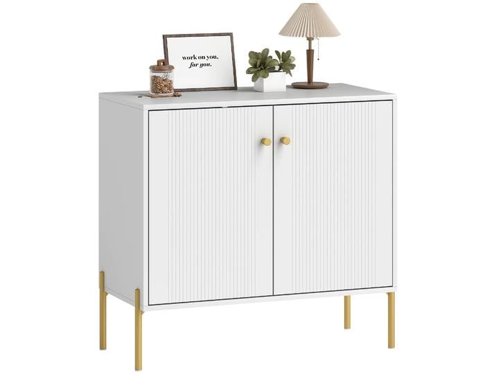 HOMCOM Buffet salon, meuble de rangement avec double porte cannelée, étagère réglable, pieds en acier, style moderne, buffet sal