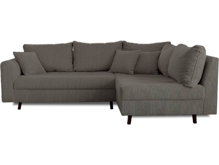 Lisa Design Rune - canapé d'angle droit - 4 places - avec pouf d'appoint - en velours côtelé \, Gris foncé