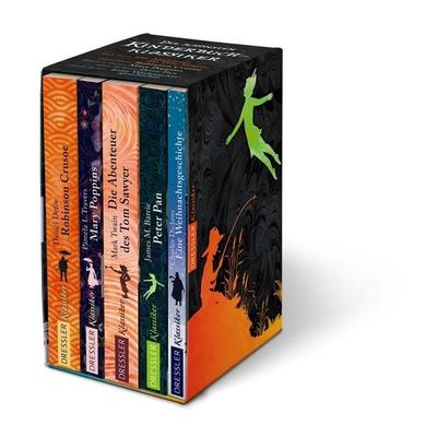 Die schönsten Kinderbuchklassiker, Set von James M. Barrie,Daniel Defoe,Charles Dickens,Mark Twain,Pamela L. Travers, Dressler, 978-3-7513-0089-6
