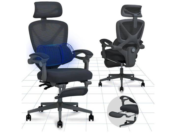 FlexiSpot Chaise de Bureau Ergonomique Appui-tête 3D Chaise avec Auto-accoudoirs et Soutien Lombaire Indépendant en C Noir