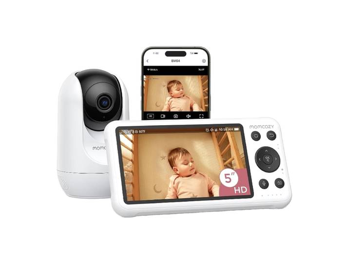 Momcozy slimme wifi-babyfoon, 5 inch 1080p-camera, bewegings-/huildetectie, nachtzicht, tweerichtingsspraak, cadeaus voor moeder