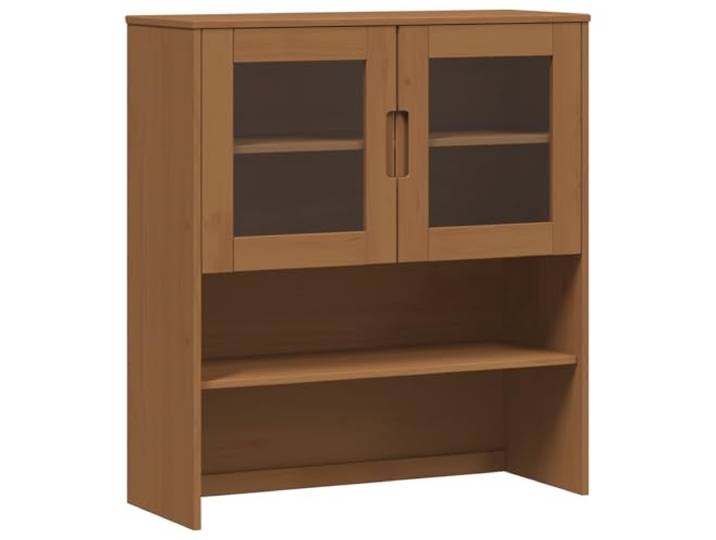 KKgypkn Schrank Massives Kiefernholz 90x35x100 cm Karamell Gehärtete Glastüren, offene Fächer, UV-Lackschutz, Wandbefestigung für Wohnzimmer oder Flur
