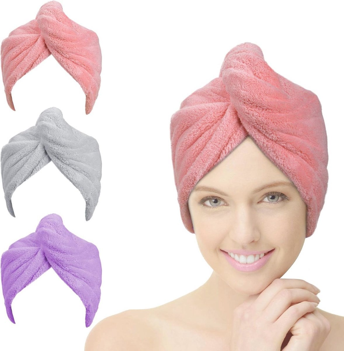 Zachte Microfiber Haar Tulband Handdoek 3-Pack Sneldrogende Haardrogers voor Dames