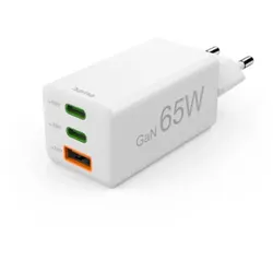 HAMA Schnellladegerät, 2x USB-C PD, 1x USB-A QC, Mini-Ladegerät, 65W, Weiß